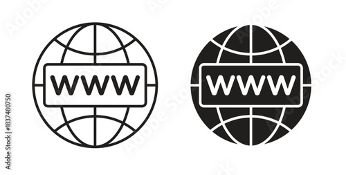 Website globe icons, vector design. Silhouette and stroke icon collection