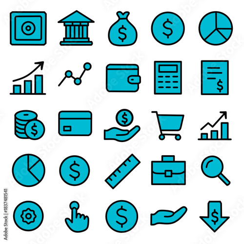 Blue Business Finance Icon Set – Flat Minimal Style