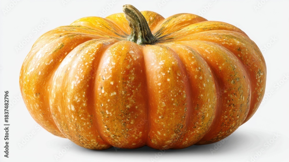 Obraz premium This vibrant orange pumpkin showcases deep grooves and a textured surface perfect for fall decor and seasonal recipes. Ideal for festivities and culinary creations.