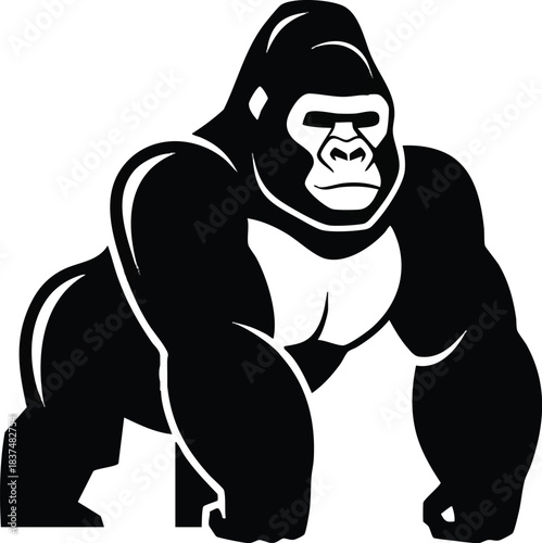 Powerful gorilla illustration showcasing strength and dominance in black and white.