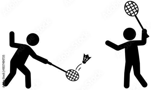 バドミントンのラリーをする2人の人物のシルエットイラスト