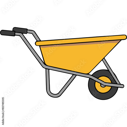 A Bright Yellow Garden Cart With A Single Black Wheel On A Transparent Background For Outdoor Work And Construction Tasks