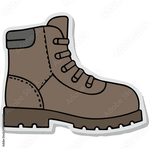 A Brown Leather Hiking Boot with Laces and a Thick Sole on a White Background