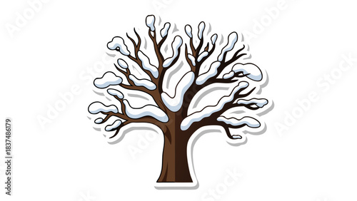 Winter Tree with Snow Covered Branches Against a Black Background A Stylized Illustration Of A Bare Tree In Snow And Ice Perfect For Seasonal And Nature Themes