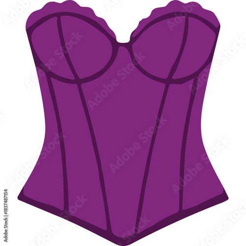 A Deep Purple Structured Corset with Underwire Cups and Boning Detail on a Black Background Isolated Product Shot