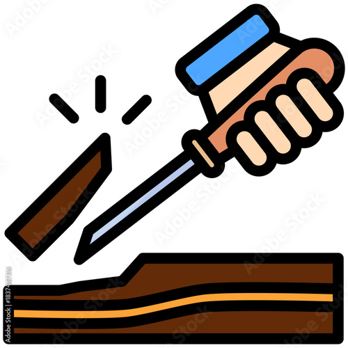 Gouge Cutter Outline Color Icon, Mini Illustration Relate To Carpentry, Wood Industry. Use For Modern Concept, Ui, Ux Web And App Development.