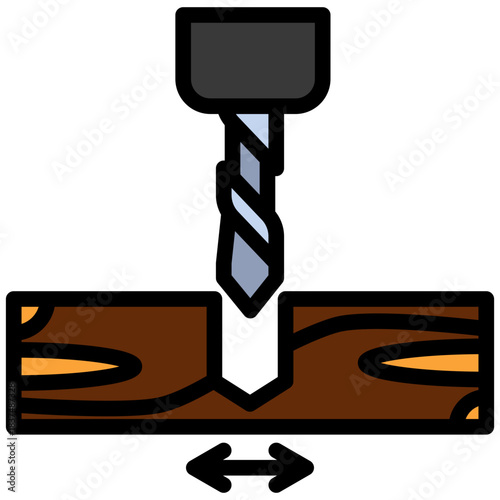 Kerf Width Outline Color Icon, Mini Illustration Relate To Carpentry, Wood Industry. Use For Modern Concept, Ui, Ux Web And App Development.