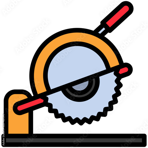 Electric Saw Outline Color Icon, Mini Illustration Relate To Carpentry, Wood Industry. Use For Modern Concept, Ui, Ux Web And App Development.