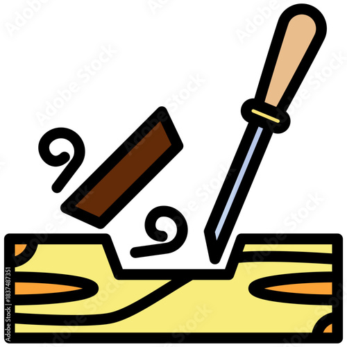 Notch Cut Outline Color Icon, Mini Illustration Relate To Carpentry, Wood Industry. Use For Modern Concept, Ui, Ux Web And App Development.