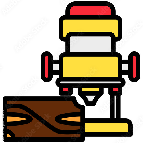 Wood Router Outline Color Icon, Mini Illustration Relate To Carpentry, Wood Industry. Use For Modern Concept, Ui, Ux Web And App Development.