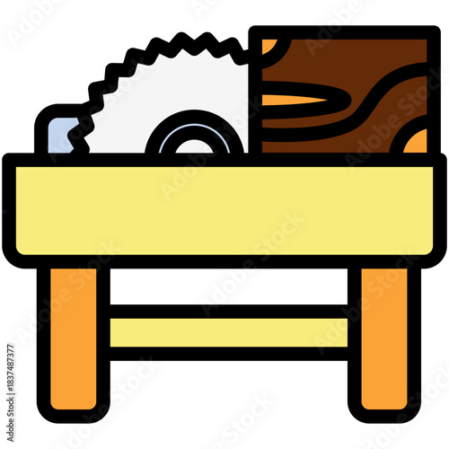 Circular Saw Outline Color Icon, Mini Illustration Relate To Carpentry, Wood Industry. Use For Modern Concept, Ui, Ux Web And App Development.