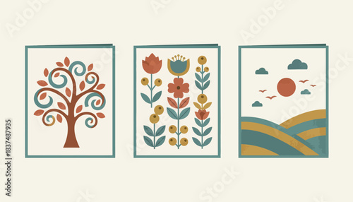 A variety of handmade greeting cards displaying intricate designs made from paper fabric and natural elements.