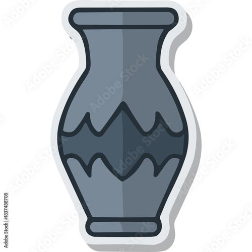 A Grey Ceramic Vase With A Decorative Pattern On A White Background