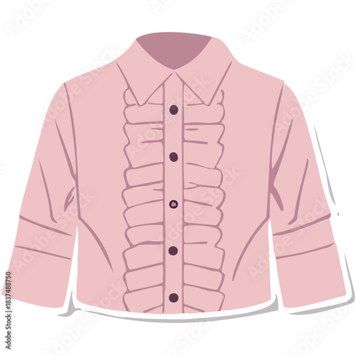 A Light Pink Blouse With Ruffles Down The Front And Button Closures Detailed Fabric Texture And Three Quarter Length Sleeves