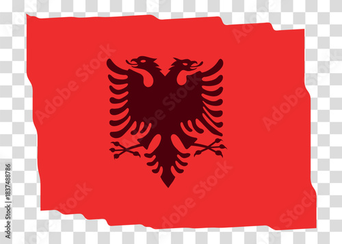 Waving Flag of Albania. Albanian national symbol in official colors. Template icon. Abstract vector background. Fluttering effect.