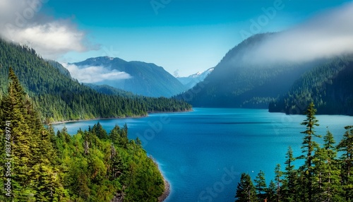 lake crescent in olympic national park washington deep blue waters framed by misty mountains and forest