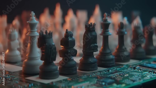 Chess Pieces on Circuit Board - A Strategic Tech Game.