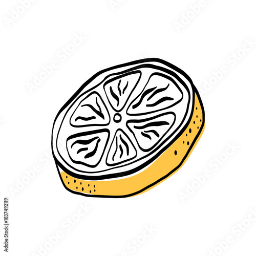 Lemon illustration sliced pieces, drawn in clean bold line-art for fresh food and summer-themed designs. Perfect for packaging, stickers and recipe graphics