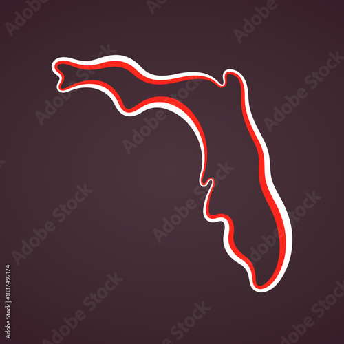 Outline map of Florida marked with ribbon in colors from the flag.