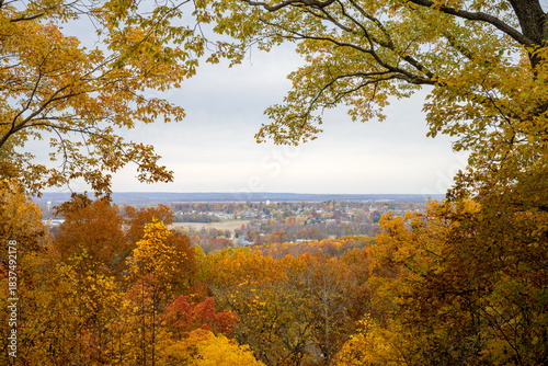 Brilliant hues of autumn create a breathtaking vista across the picturesque landscapes of Indiana, showcasing the incredible beauty of nature. Amidst an array of golden foliage, the Jackson Washington
