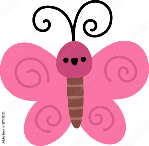 Vector flat pink butterfly icon. Adorable spring moth clipart. Funny woodland, forest or garden insect. Cute bug with spread wings illustration for kids isolated on white background