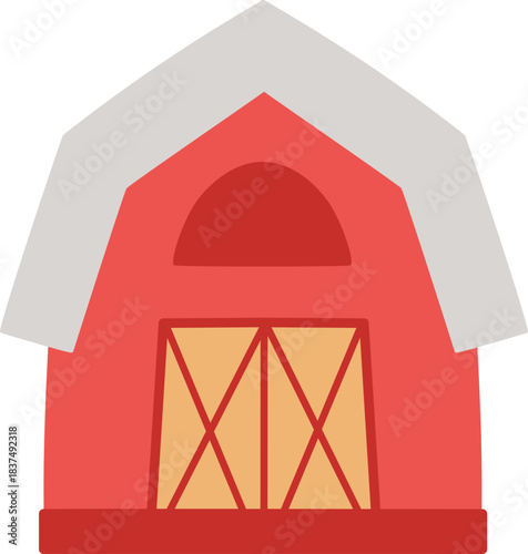 Vector simple barn icon isolated on white background. Flat farm shed illustration. Cute red woodshed. Rural, garden or Easter village picture