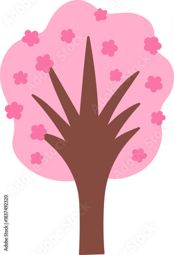 Vector pink blossoming tree icon isolated on white background. Garden, forest, Japanese cherry plant with flowers and leaves. Flat spring, Easter village or farm illustration. Natural greenery picture
