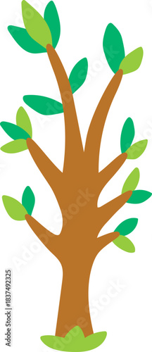 Vector green blossoming tree icon isolated on white background. Garden or forest plant with twigs and leaves. Flat spring, Easter village or farm illustration. Natural greenery picture
