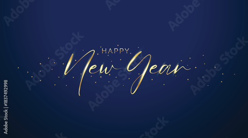Happy new year golden letters banner with stars on blue background, illustration can use for landing page template ui web mobile app poster banner flyers