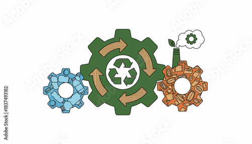 A set of gears made from recyclable materials illustrating the connection between recycling and industry.