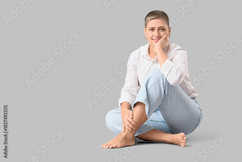 Young woman with short hair...