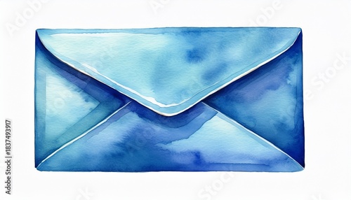 blue watercolor envelope closed communication isolated on a white background paper