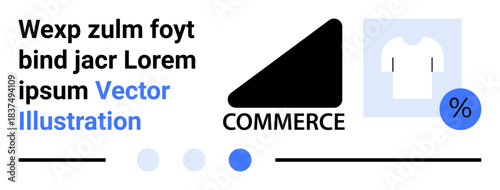 Minimal design includes a T-shirt, commerce graph icon, and percentage discount symbol. Ideal for online shopping, e-commerce, retail, data, analysis, promotion and a simple landing page