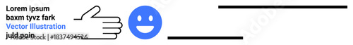 Communication, approval, feedback, positivity, messaging, minimal design. A hand giving a thumbs up next to a happy face and text elements. Communication and approval concept