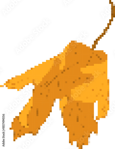 Autumn leaf 8-bit pixel icon. Vector illustration.