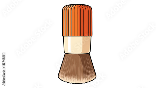 A Fluffy Orange Topped Makeup Brush With Brown Bristles Isolated On A Black Background With Subtle Reflection