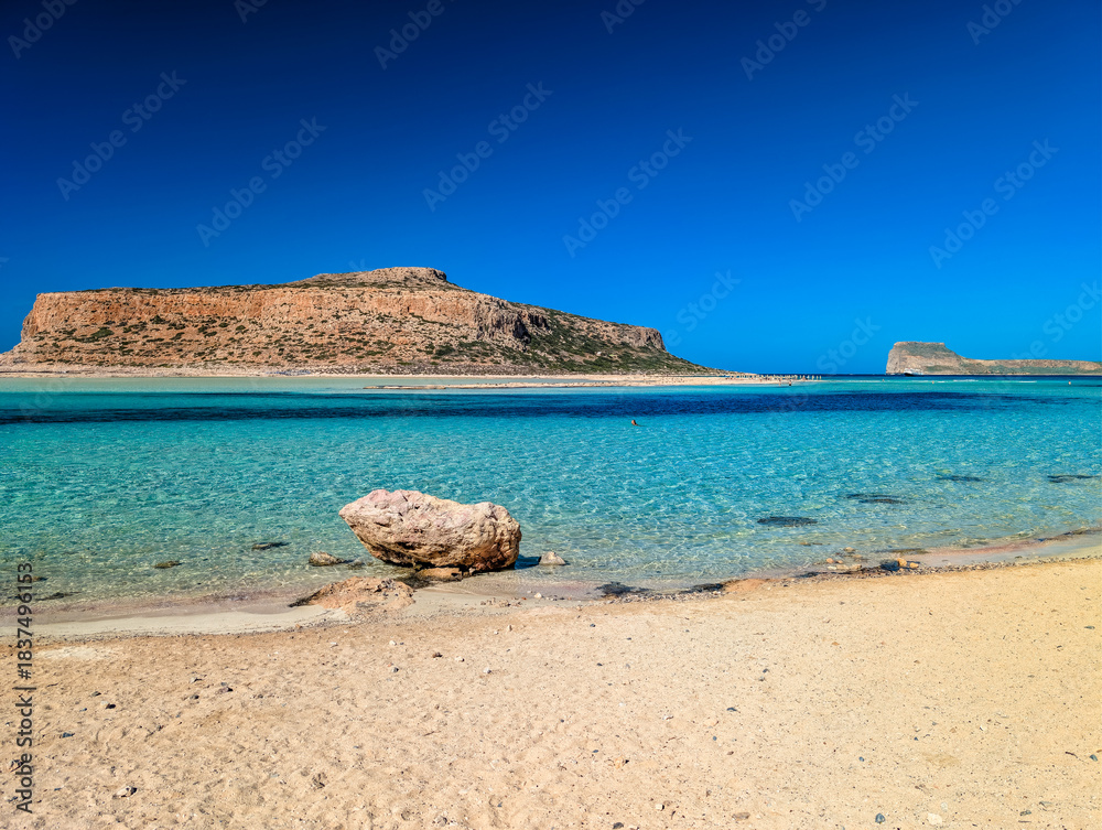 Fototapeta premium Amazing drone view of Balos Lagoon and white sandy beach, Crete, Greece