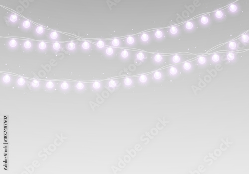 Glowing holiday lights with LED bulbs and festive garland. Christmas decoration with sparkling string and bright overlay.