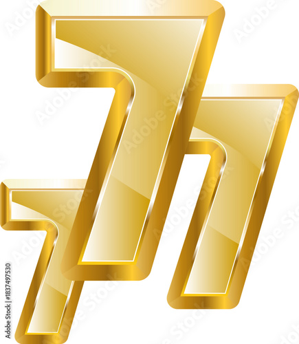777 gold icon. Isolated on transparent background.