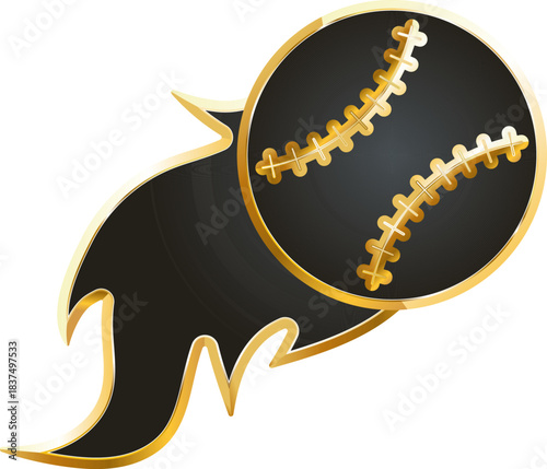 Baseball ball gold icon. Isolated on transparent background.
