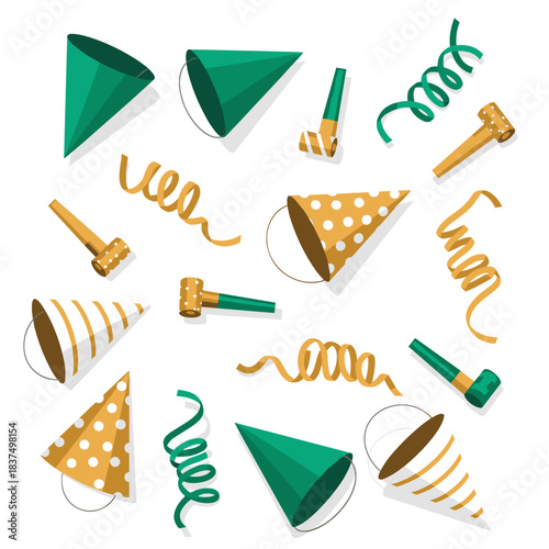 St Patricks Day party hats and confetti icon for festive Irish celebration design