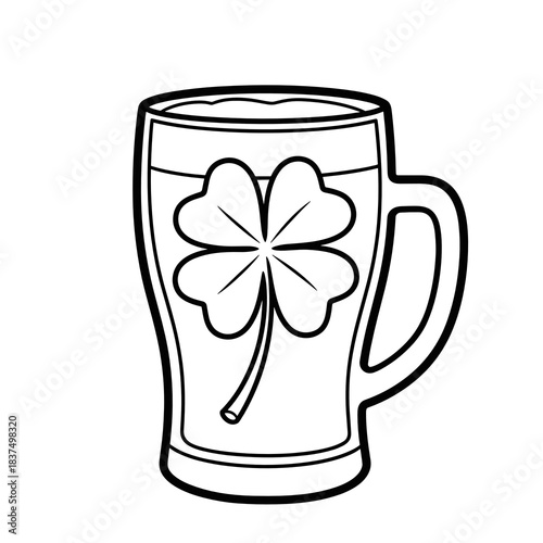 Beer mug icon with clover for St Patrick’s Day pub menu and festive graphics