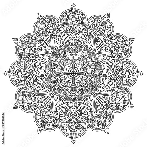 Intricate Celtic mandala illustration with ornamental patterns for coloring pages