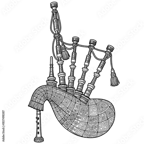 Celtic patterned bagpipes illustration for cultural design themes