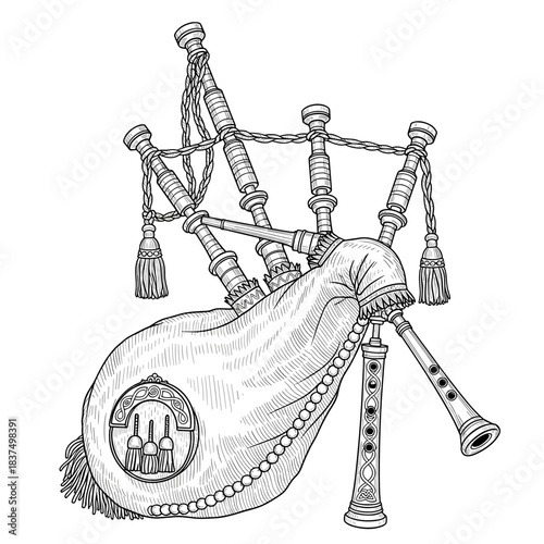 Traditional bagpipes illustration for Scottish and Irish music themes
