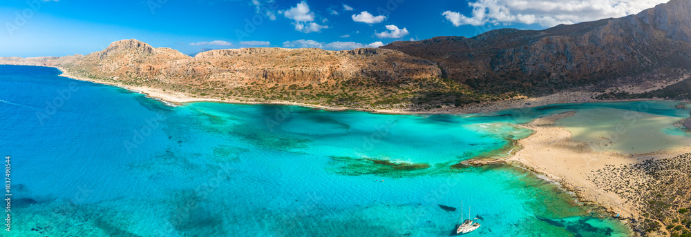 Obraz premium Amazing drone view of Balos Lagoon and white sandy beach, Crete, Greece