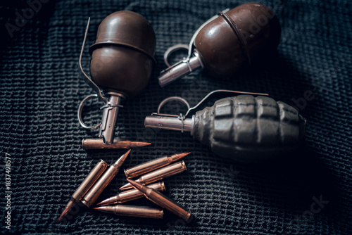 grenades and bullets on fabric
