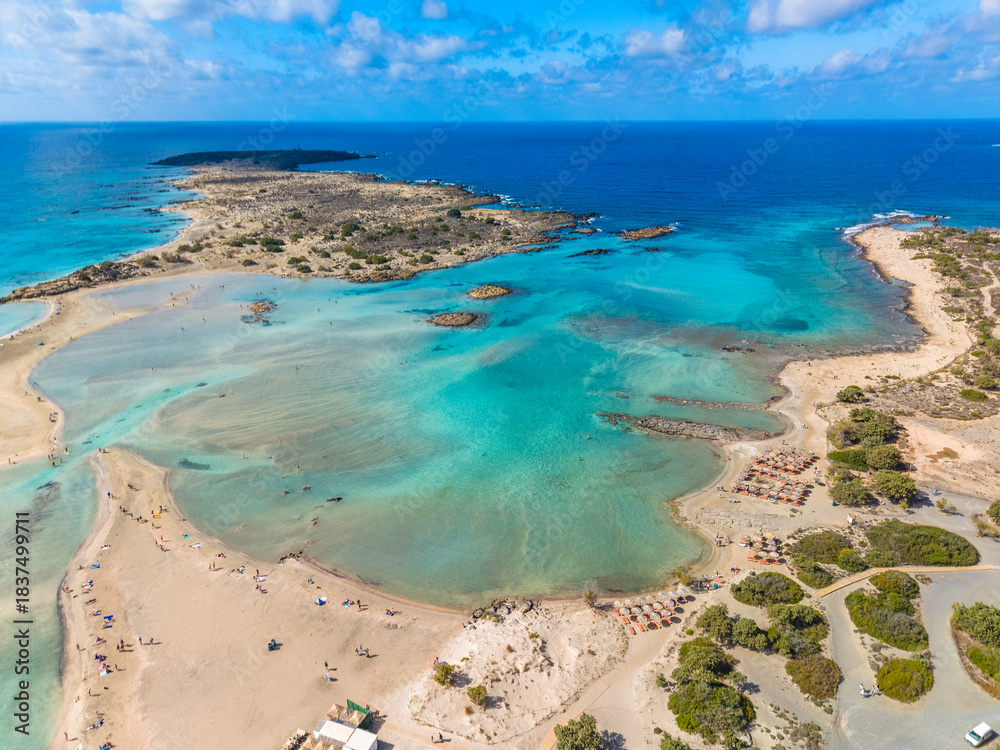 Obraz premium Aerial view of Elafonissi beach, Crete, Greece