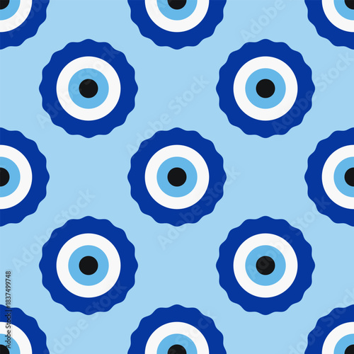 Wavy Blue Evil Eye Alternating Pattern