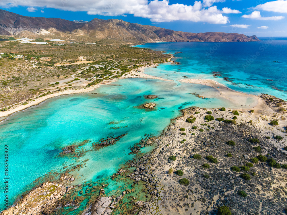 Fototapeta premium Aerial view of Elafonissi beach, Crete, Greece